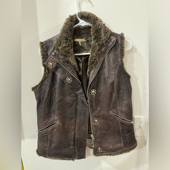 IN SUEDE brown moto vest - faux fur and leather - size M - womens - Picture 1 of 7